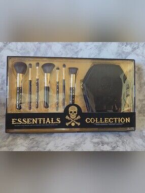 Essentials Collection Black & Gold Skull Coffin Makeup Brush Set with Case